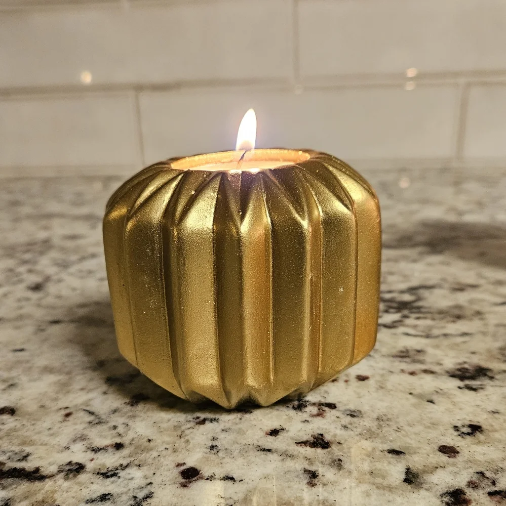 3 piece cement set of gold geometric candle holder